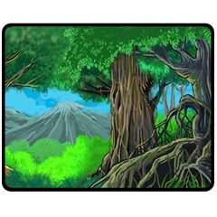 Green Forest Tropical Jungle Tree Wood Nature Fleece Blanket (medium)  by Wegoenart