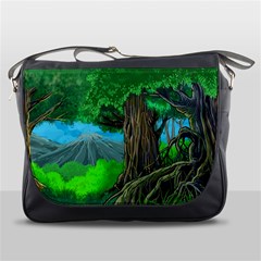 Green Forest Tropical Jungle Tree Wood Nature Messenger Bag by Wegoenart