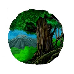 Green Forest Tropical Jungle Tree Wood Nature Standard 15  Premium Round Cushions by Wegoenart