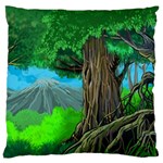 Green Forest Tropical Jungle Tree Wood Nature Large Flano Cushion Case (Two Sides) Front