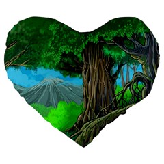 Green Forest Tropical Jungle Tree Wood Nature Large 19  Premium Flano Heart Shape Cushions by Wegoenart