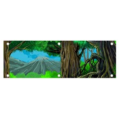 Green Forest Tropical Jungle Tree Wood Nature Banner And Sign 6  X 2  by Wegoenart