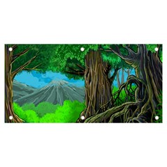 Green Forest Tropical Jungle Tree Wood Nature Banner And Sign 6  X 3  by Wegoenart