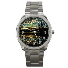 Forest Sunset Dusk Reflection Sport Metal Watch by Wegoenart