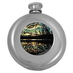 Forest Sunset Dusk Reflection Round Hip Flask (5 Oz) by Wegoenart