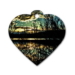 Forest Sunset Dusk Reflection Dog Tag Heart (one Side) by Wegoenart