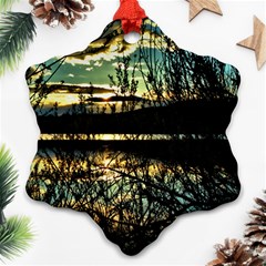 Forest Sunset Dusk Reflection Snowflake Ornament (two Sides) by Wegoenart