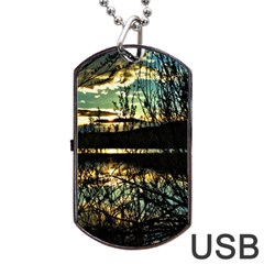 Forest Sunset Dusk Reflection Dog Tag Usb Flash (one Side) by Wegoenart