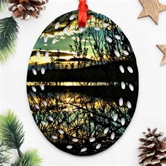 Forest Sunset Dusk Reflection Ornament (oval Filigree) by Wegoenart