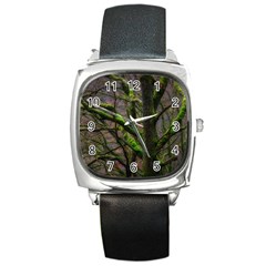 Tree Moss Forest Bark Wood Trunk Square Metal Watch by Wegoenart