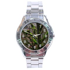 Tree Moss Forest Bark Wood Trunk Stainless Steel Analogue Watch by Wegoenart