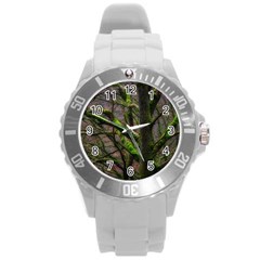 Tree Moss Forest Bark Wood Trunk Round Plastic Sport Watch (l) by Wegoenart