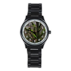 Tree Moss Forest Bark Wood Trunk Stainless Steel Round Watch by Wegoenart