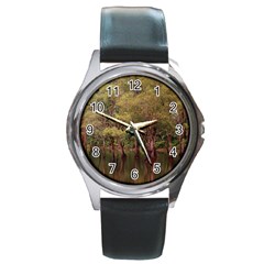 Landscape Jungle Reflection Nature Round Metal Watch by Wegoenart