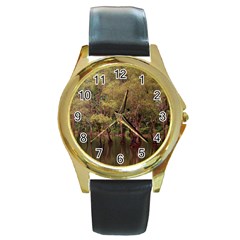 Landscape Jungle Reflection Nature Round Gold Metal Watch by Wegoenart