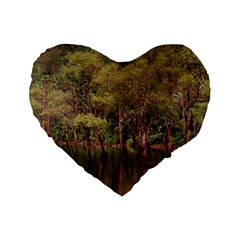 Landscape Jungle Reflection Nature Standard 16  Premium Flano Heart Shape Cushions by Wegoenart