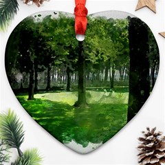 Beeches Trees Tree Lawn Forest Nature Heart Ornament (two Sides) by Wegoenart