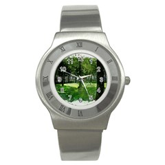 Beeches Trees Tree Lawn Forest Nature Stainless Steel Watch by Wegoenart