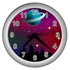 Asteroid Comet Star Space Aurora Wall Clock (silver) by Wegoenart