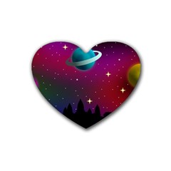 Asteroid Comet Star Space Aurora Rubber Heart Coaster (4 Pack) by Wegoenart