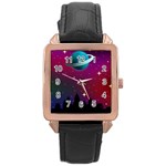 Asteroid Comet Star Space Aurora Rose Gold Leather Watch  Front