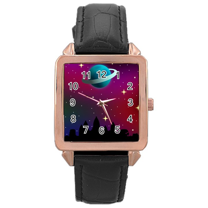 Asteroid Comet Star Space Aurora Rose Gold Leather Watch 