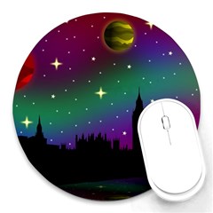 Illustration Clock Asteroid Comet Galaxy Round Mousepad by Wegoenart