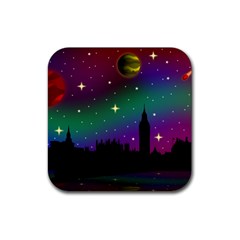 Illustration Clock Asteroid Comet Galaxy Rubber Coaster (square) by Wegoenart