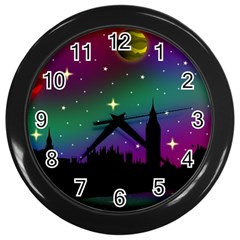 Illustration Clock Asteroid Comet Galaxy Wall Clock (black) by Wegoenart