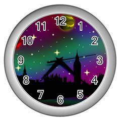 Illustration Clock Asteroid Comet Galaxy Wall Clock (silver) by Wegoenart