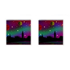 Illustration Clock Asteroid Comet Galaxy Cufflinks (square) by Wegoenart