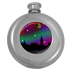 Illustration Clock Asteroid Comet Galaxy Round Hip Flask (5 Oz) by Wegoenart