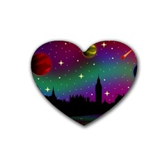 Illustration Clock Asteroid Comet Galaxy Rubber Heart Coaster (4 Pack) by Wegoenart