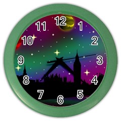 Illustration Clock Asteroid Comet Galaxy Color Wall Clock by Wegoenart