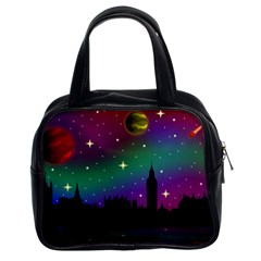 Illustration Clock Asteroid Comet Galaxy Classic Handbag (two Sides) by Wegoenart