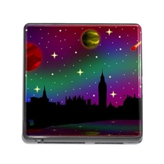 Illustration Clock Asteroid Comet Galaxy Memory Card Reader (square 5 Slot) by Wegoenart