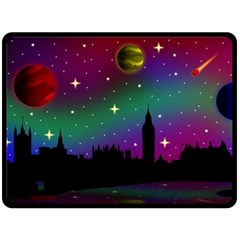 Illustration Clock Asteroid Comet Galaxy Fleece Blanket (large)  by Wegoenart