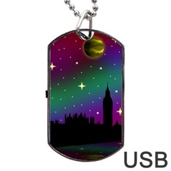 Illustration Clock Asteroid Comet Galaxy Dog Tag Usb Flash (one Side) by Wegoenart