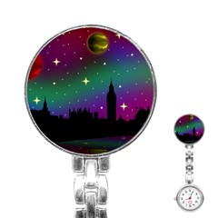 Illustration Clock Asteroid Comet Galaxy Stainless Steel Nurses Watch by Wegoenart