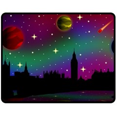 Illustration Clock Asteroid Comet Galaxy Double Sided Fleece Blanket (medium)  by Wegoenart