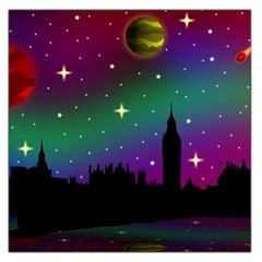 Illustration Clock Asteroid Comet Galaxy Square Satin Scarf (36  X 36 ) by Wegoenart