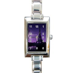 Eiffel Tower Paris-nigh Silhouette Rectangle Italian Charm Watch by Wegoenart