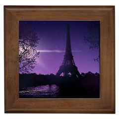 Eiffel Tower Paris-nigh Silhouette Framed Tile by Wegoenart