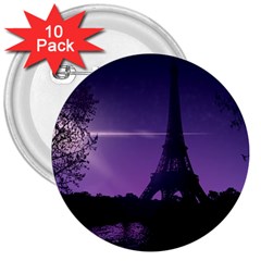 Eiffel Tower Paris-nigh Silhouette 3  Buttons (10 Pack)  by Wegoenart