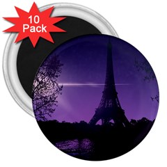 Eiffel Tower Paris-nigh Silhouette 3  Magnets (10 Pack)  by Wegoenart