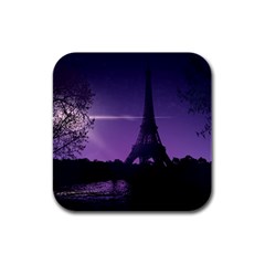 Eiffel Tower Paris-nigh Silhouette Rubber Square Coaster (4 Pack) by Wegoenart