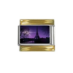 Eiffel Tower Paris-nigh Silhouette Gold Trim Italian Charm (9mm) by Wegoenart