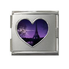 Eiffel Tower Paris-nigh Silhouette Mega Link Heart Italian Charm (18mm) by Wegoenart