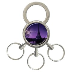 Eiffel Tower Paris-nigh Silhouette 3-ring Key Chain by Wegoenart