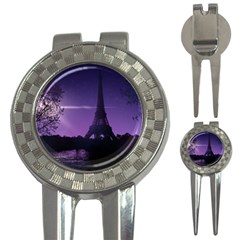 Eiffel Tower Paris-nigh Silhouette 3-in-1 Golf Divots by Wegoenart